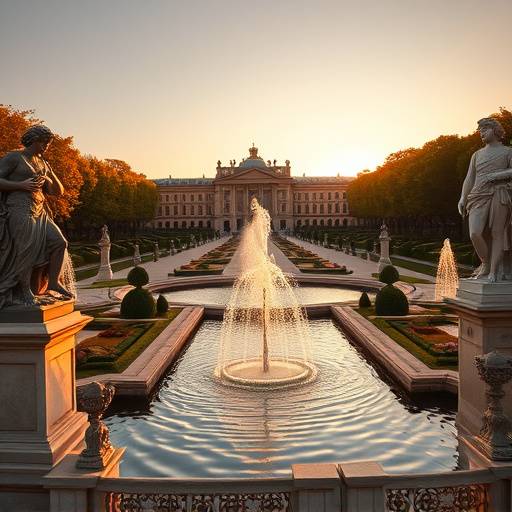 Les jardins de Versailles avec leurs fontaines et leurs statues